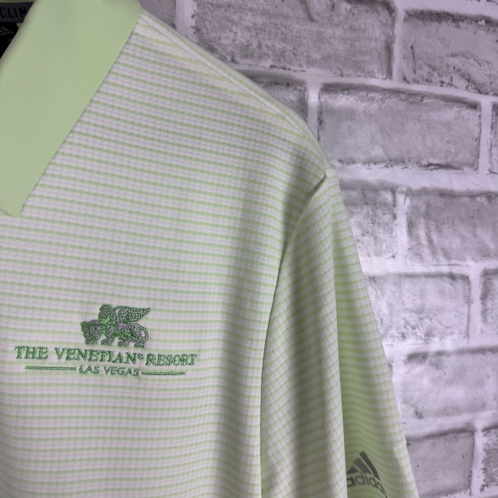 Adidas Climachill Polo Shirt Mens Medium Green Striped Venetian Resort Las Vegas - Picture 3 of 8